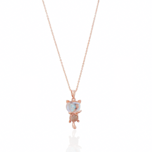 CUTE LUCKY CAT OPAL PENDANT NECKLACE