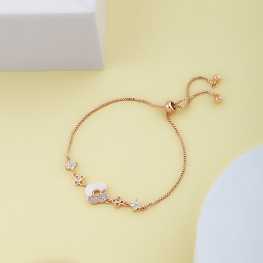 Clover Sparkle Floral Roes Gold Bracelet - Siyerajewels.com