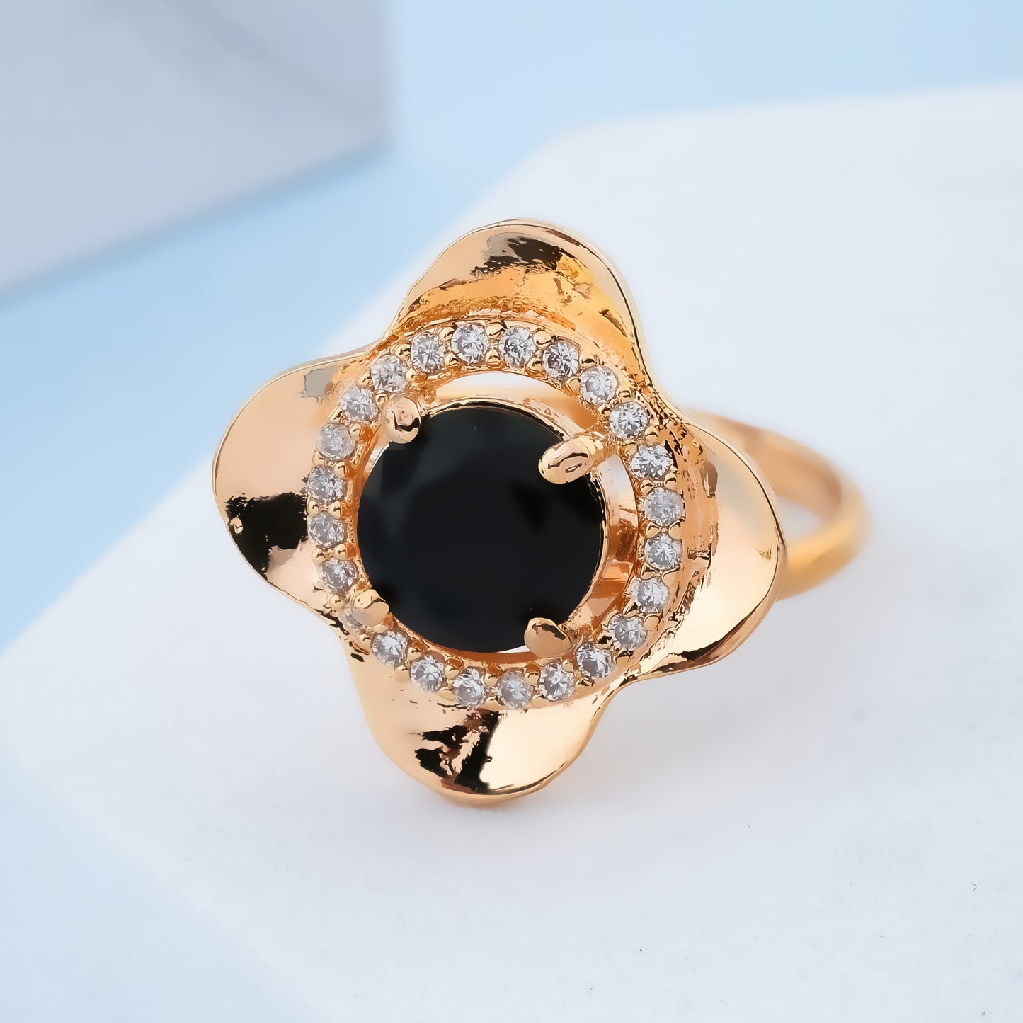 Unique Black Onyx Floral Ring - Siyerajewels.com