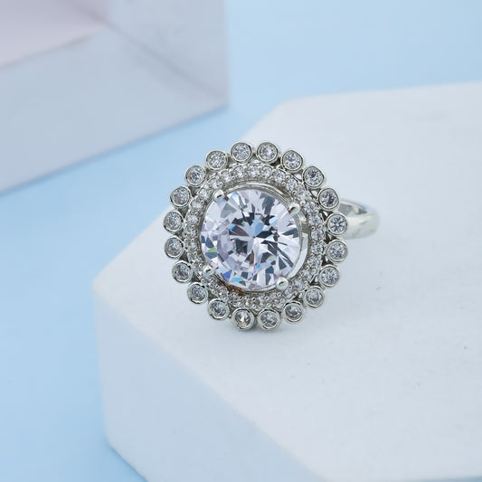 Silver Zircon Flower Vintage Ring - Siyerajewels.com