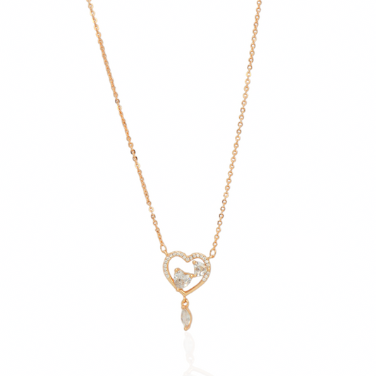 Rose Gold Double Heart Pendant With Link dimond