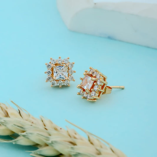 Rose Gold Square Sparkle stud earring - Siyerajewels.com